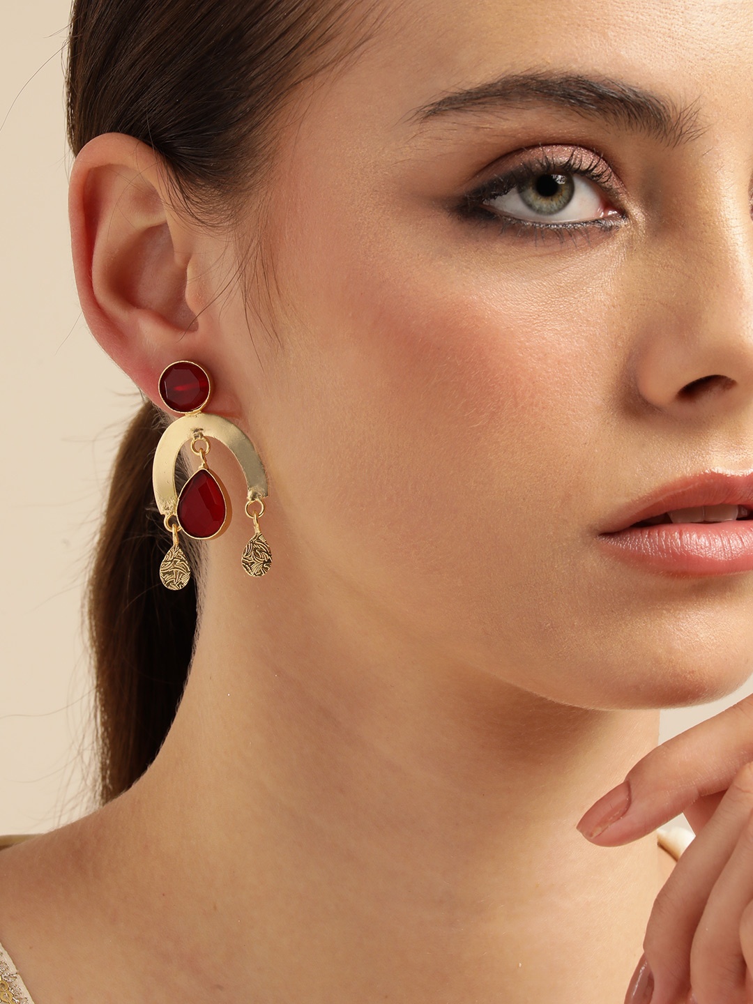 

Anouk Gold-Plated Contemporary Drop Earrings, Maroon