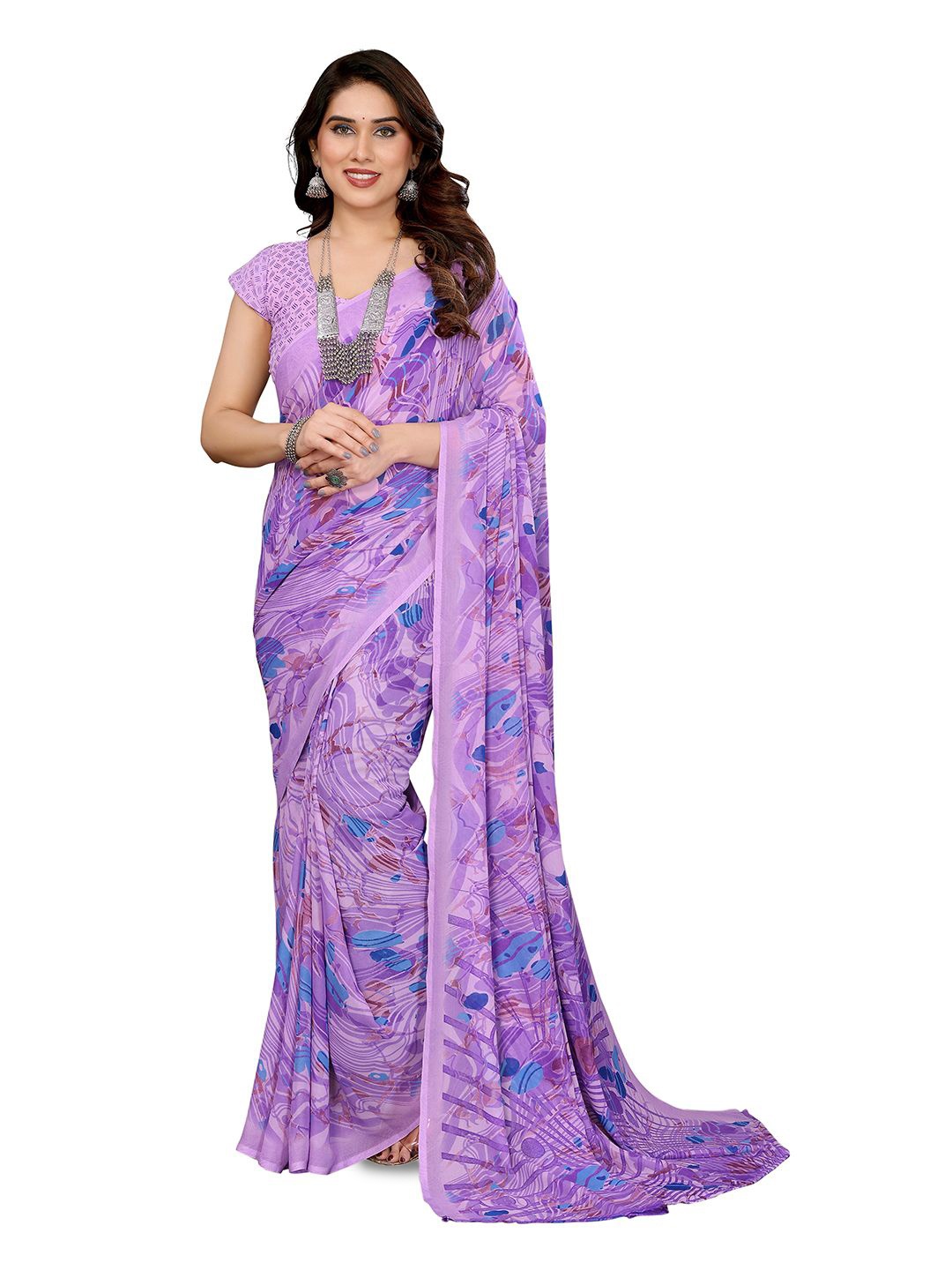 

Moda Rapido Ethnic Motifs Poly Georgette Saree, Purple