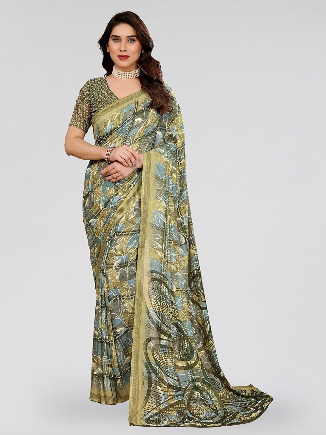 

Moda Rapido Ethnic Motifs Poly Georgette Saree, Green