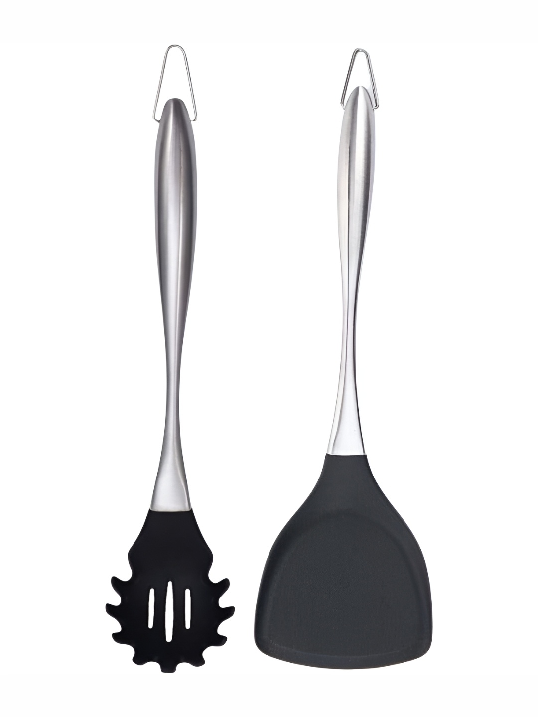 

Baskety Black & Silver Toned 2 Pieces Steel Spatula With Pasta Server Spoon