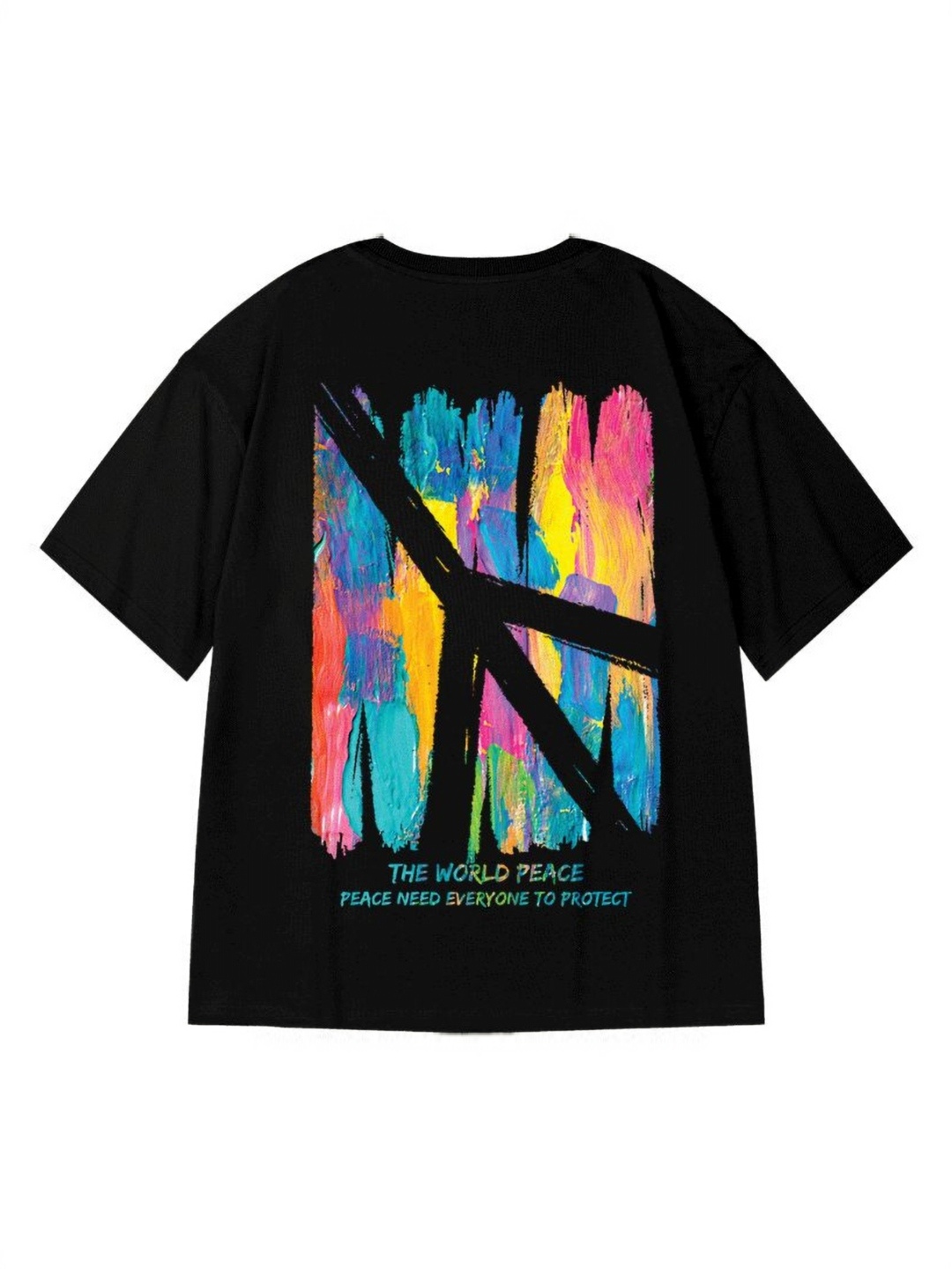 

HERE&NOW Men Graphic Printed Round Neck Oversized T-shirt, Black