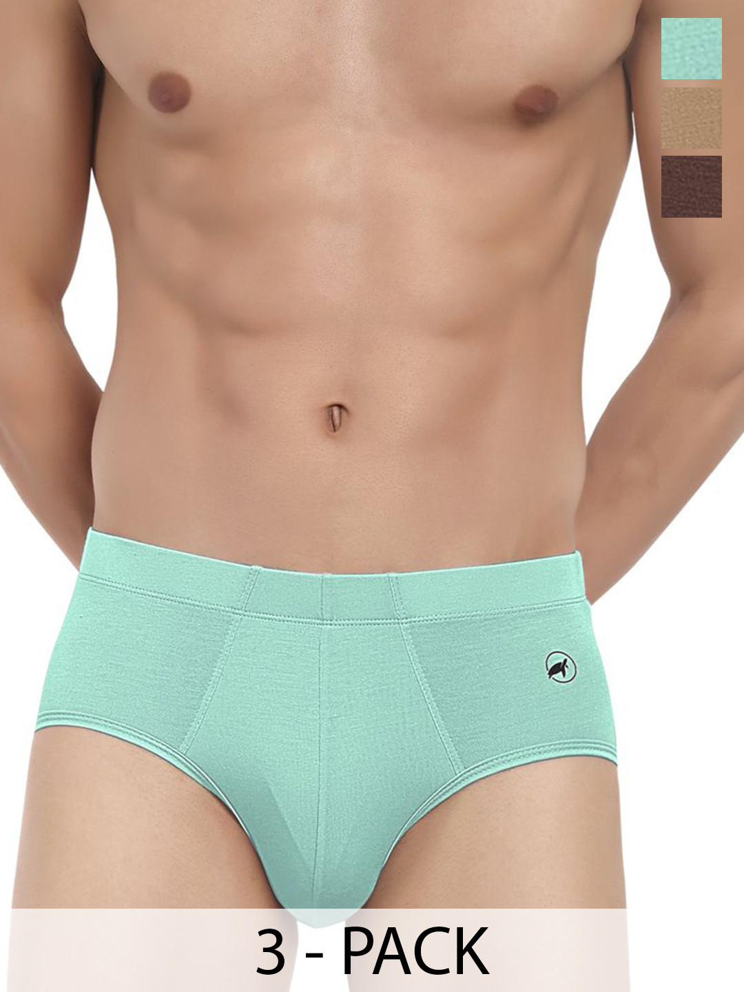 

LOGGERHEAD Men Pack Of 3 Cotton Mid-Rise Inner Elastic Basic Briefs LHMB002-Black, Beige