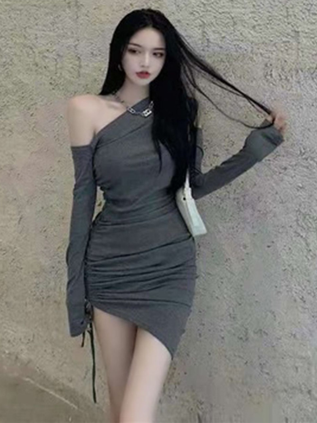 

DressBerry Women Striped Bodycon Mini Dress, Grey