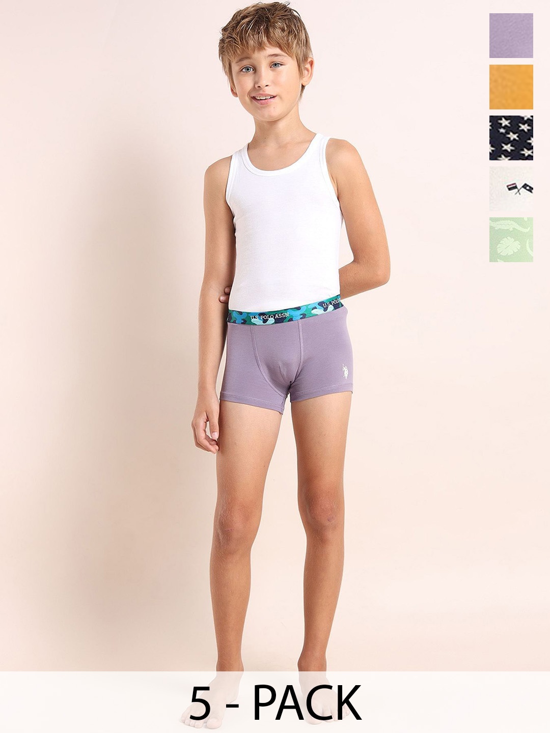 

U.S. Polo Assn. Kids Boys Pack Of 5 Printed Trunks, Purple