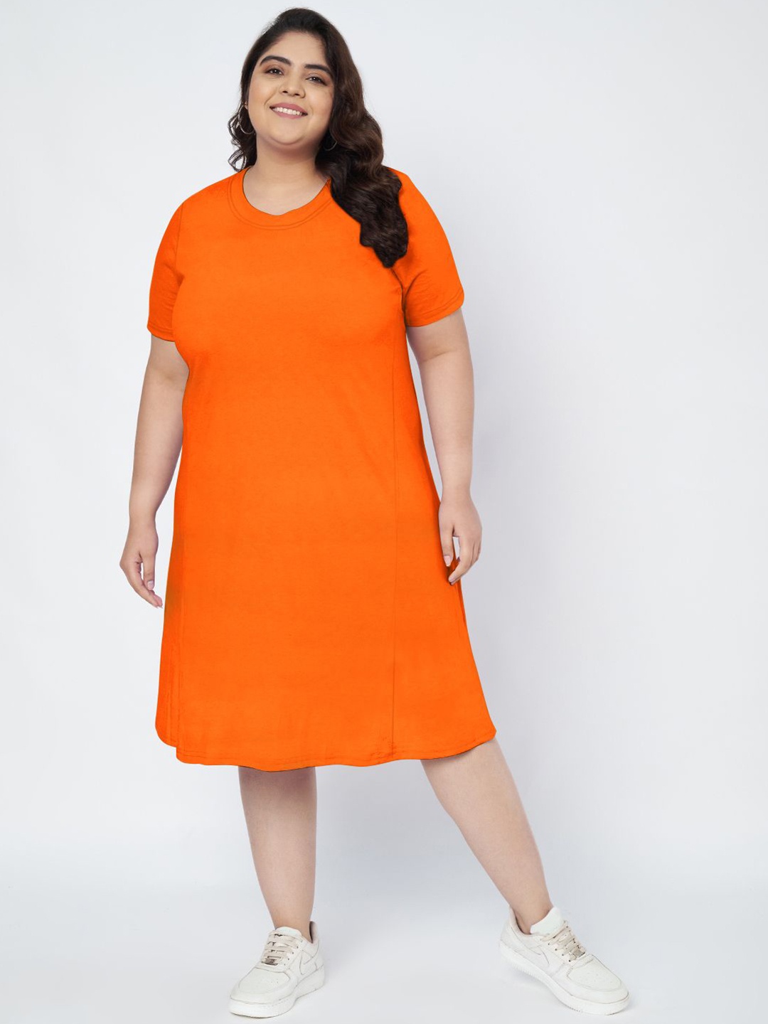 

BRINNS Women Plus Size Cotton T-shirt Dress, Orange