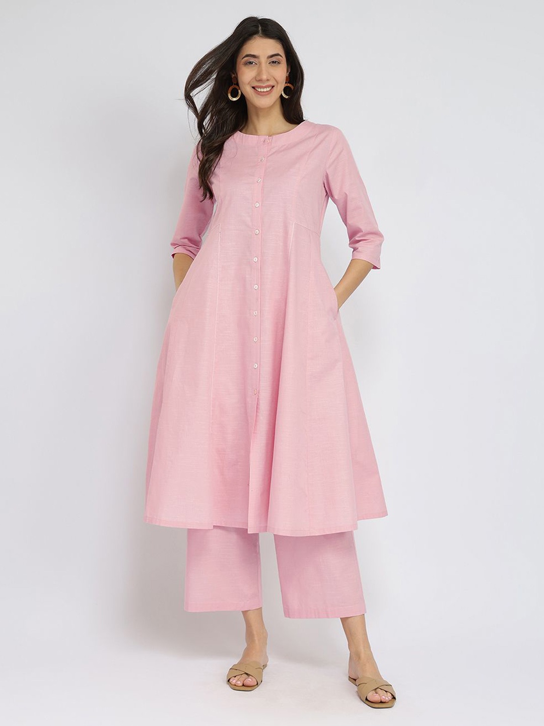 

Pink Fort Women Pure Cotton A-Line Kurta with Trouser
