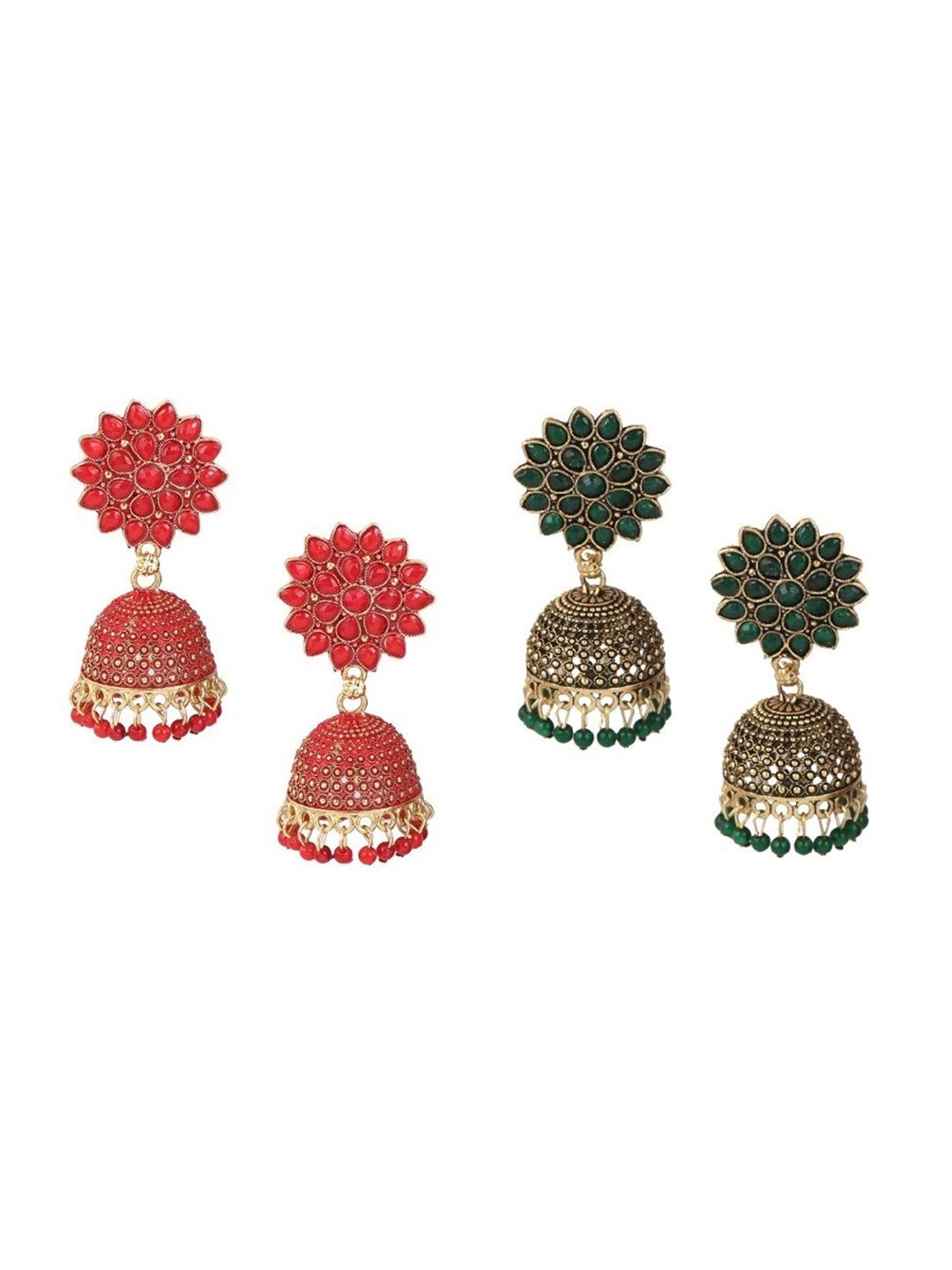 

JMBW INTERNATIONAL Set of 2 Gold-Plated Artificial Beaded Dome Shaped Jhumkas