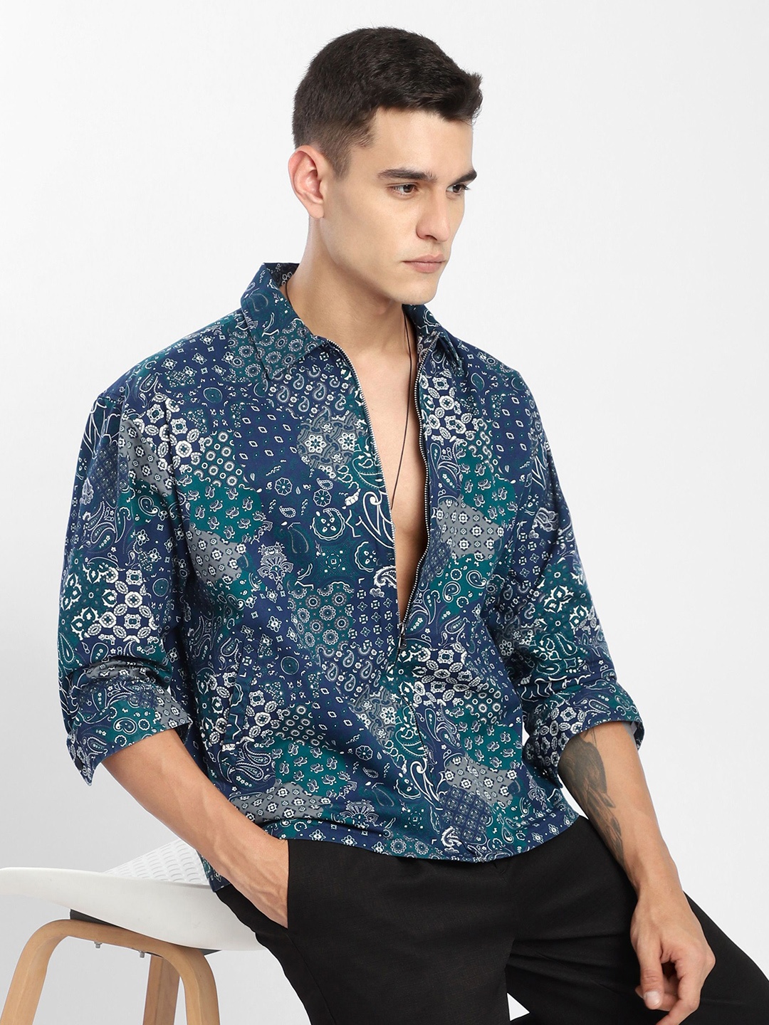 

Beyoung Men Comfort Opaque Printed Casual Shirt, Blue