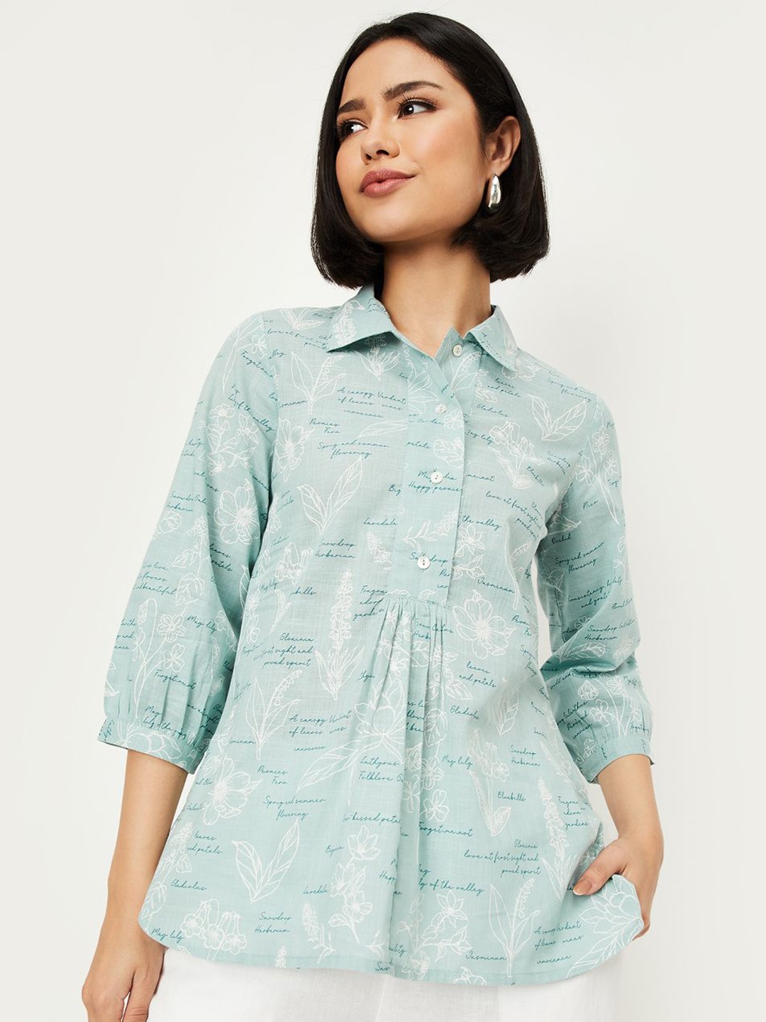 

max Shirt Collar Printed Tunic, Blue