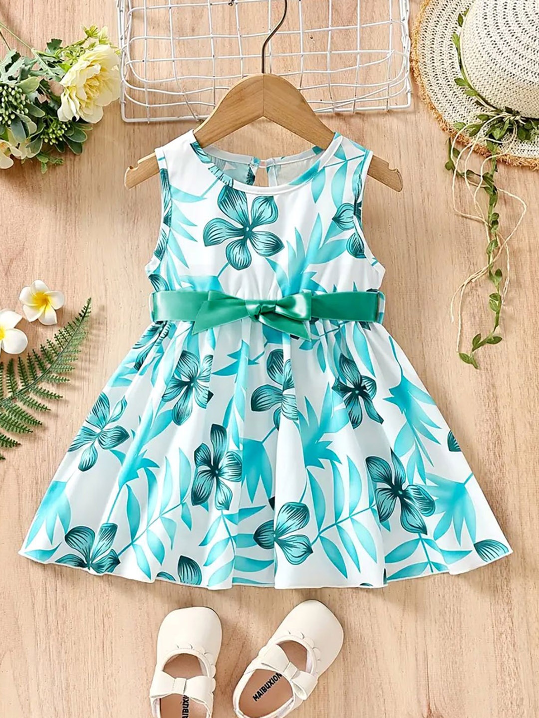 

YK Floral Print Fit & Flare Dress, Green
