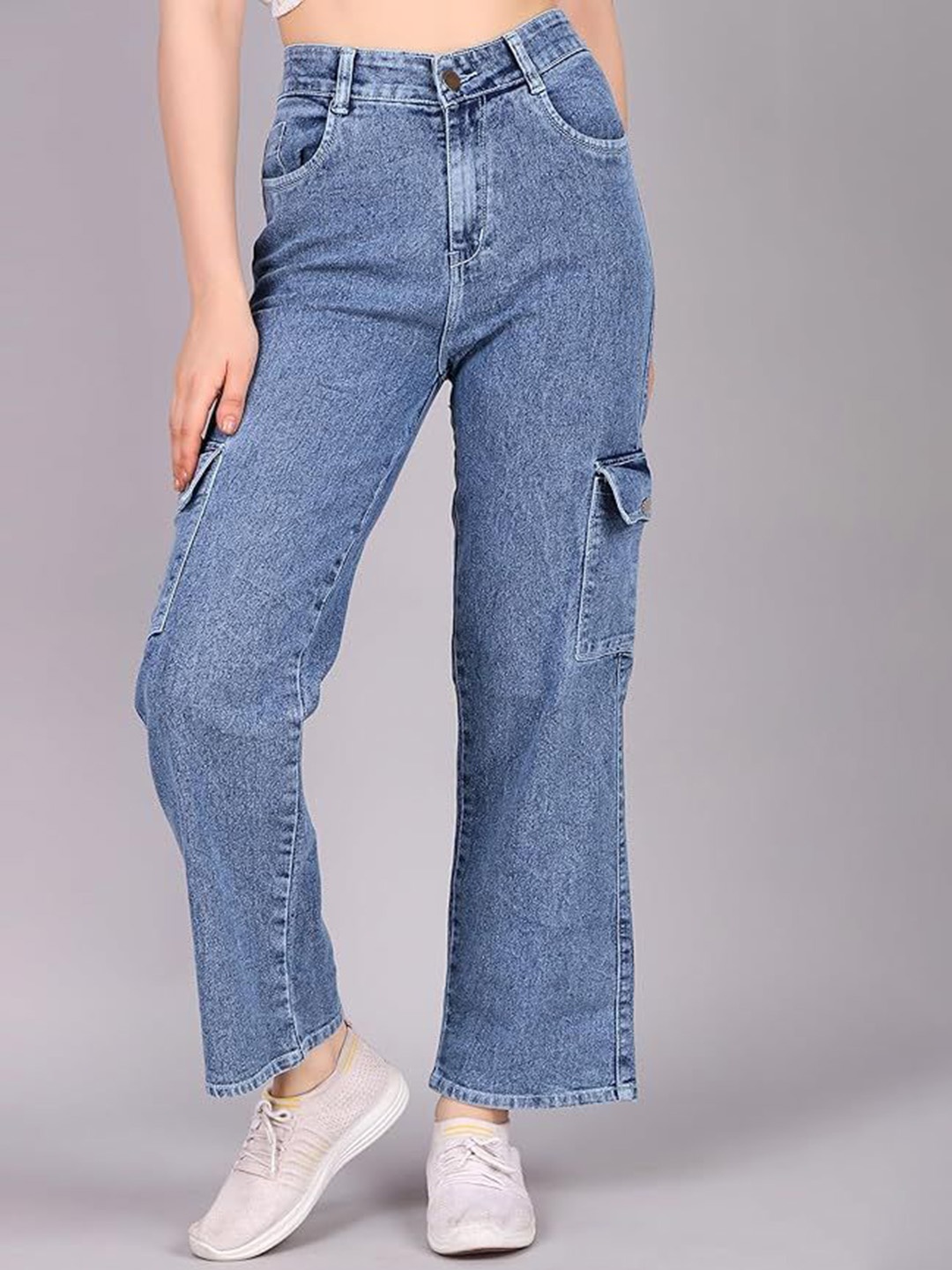 

XPIOX Women Jean Straight Fit High-Rise Stretchable Jeans, Blue