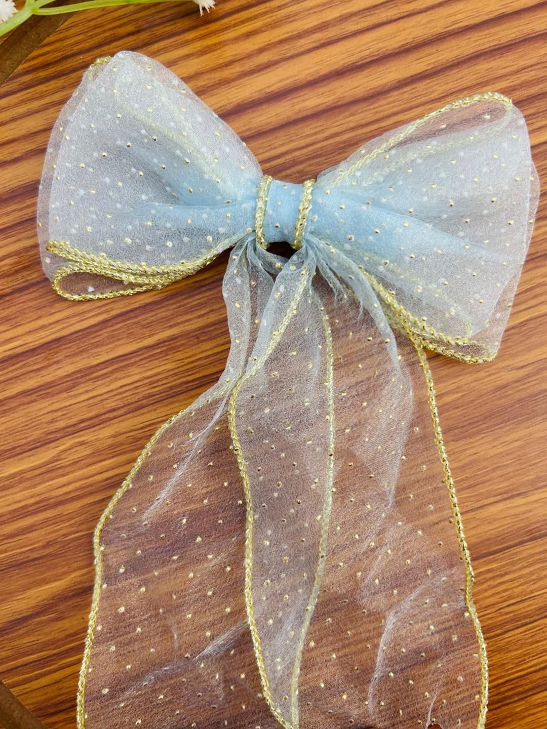 

Radhya Accessories Golden Polka Dot Alligator Hair Bow Clip, Blue