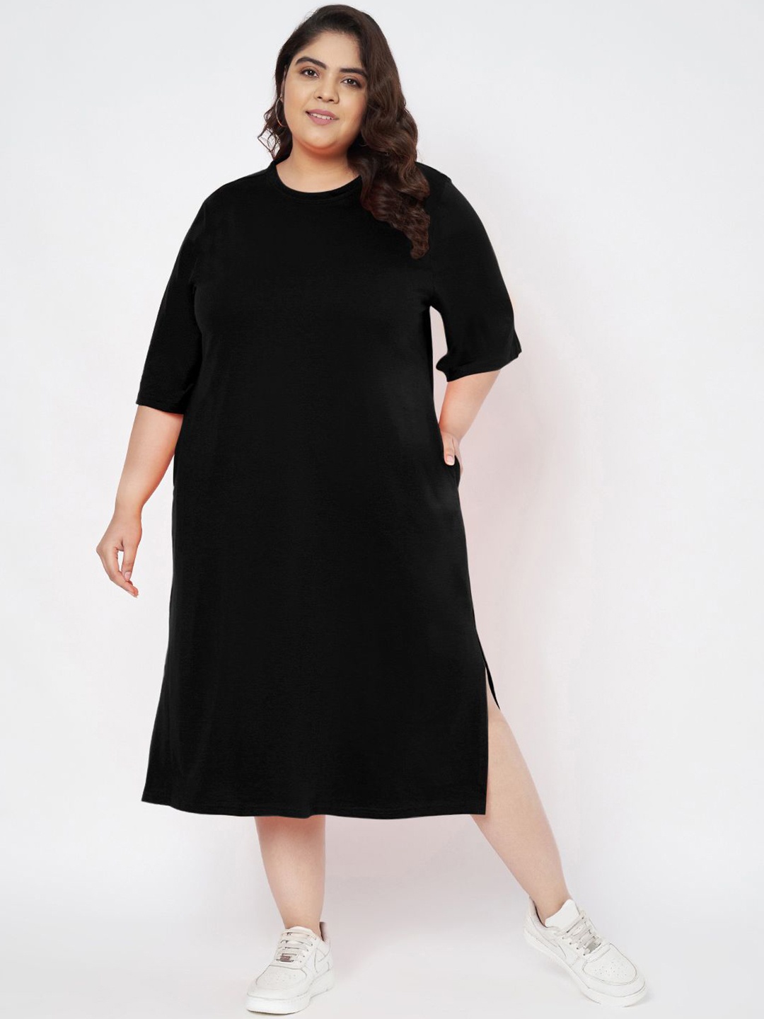 

BRINNS Women Plus Size Midi T-shirt Dress, Black