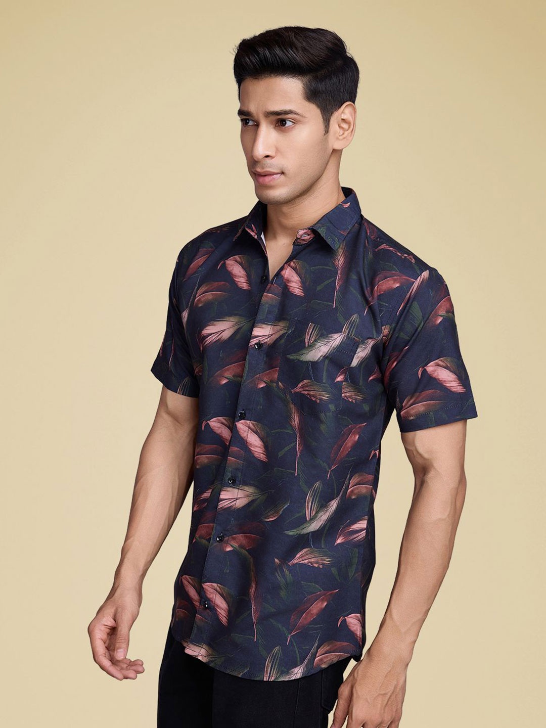 

Moda Rapido Men Standard Fit Spread Collar Floral Printed Cotton Casual Shirt, Navy blue