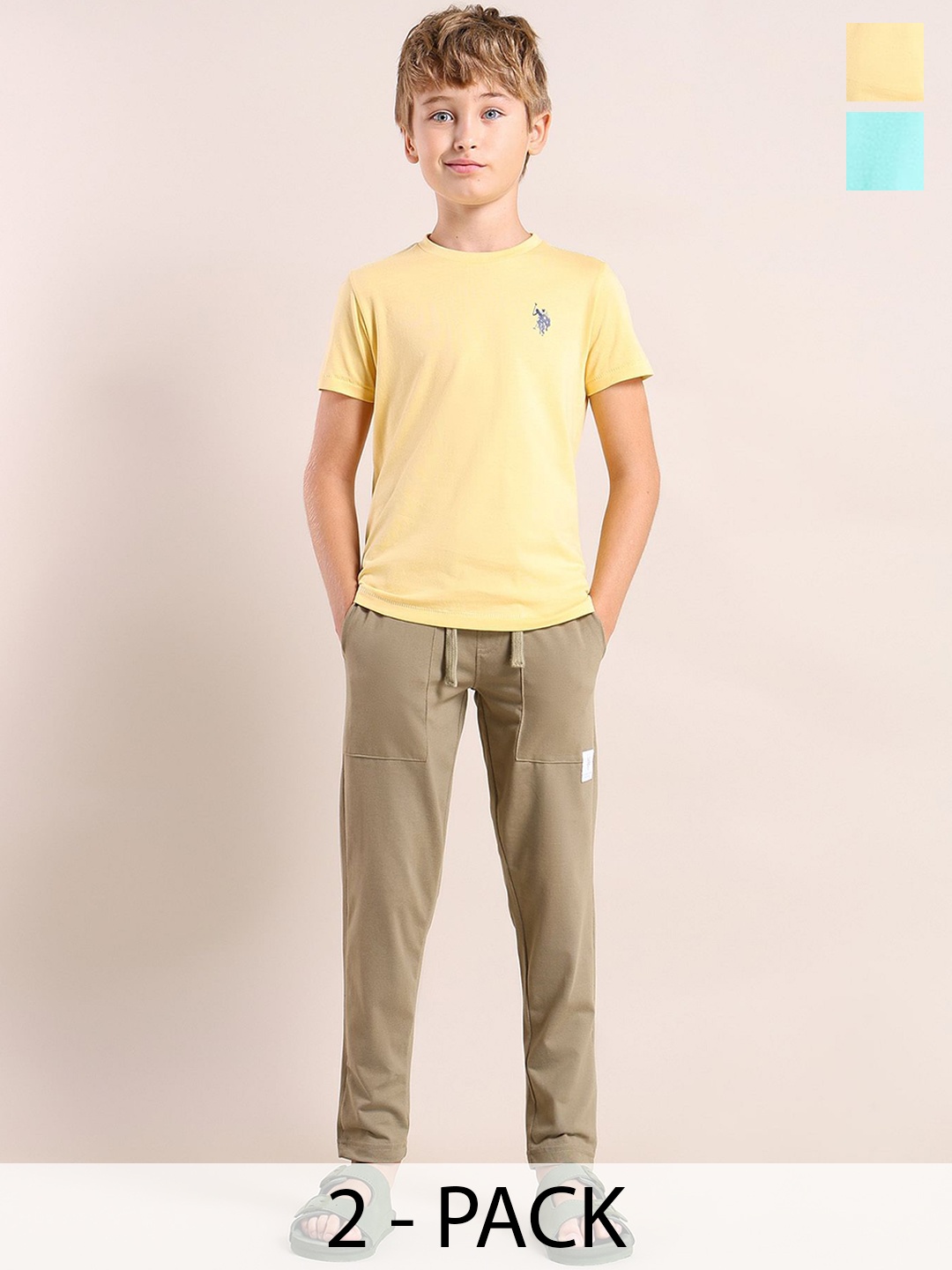 

U.S. Polo Assn. Kids Boys Pack Of 2 Comfort Fit Pure Cotton Lounge T-Shirts, Yellow