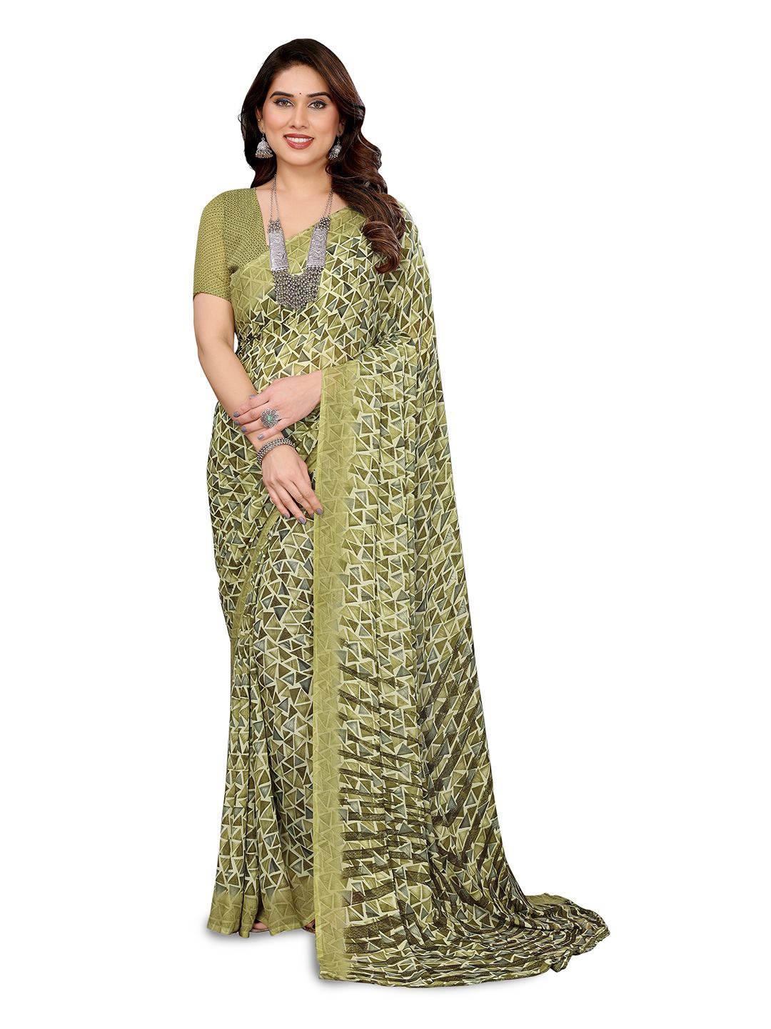 

Moda Rapido Floral Poly Georgette Saree, Gold