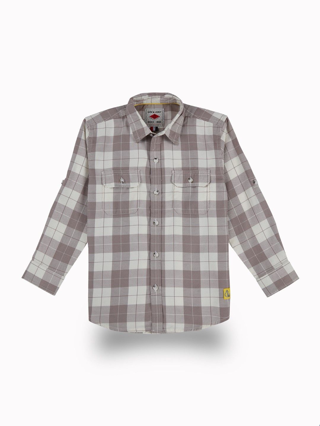 

Gini and Jony Boys Comfort Fit Spread Collar Tartan Checked Cotton Casual Shirt, Mauve