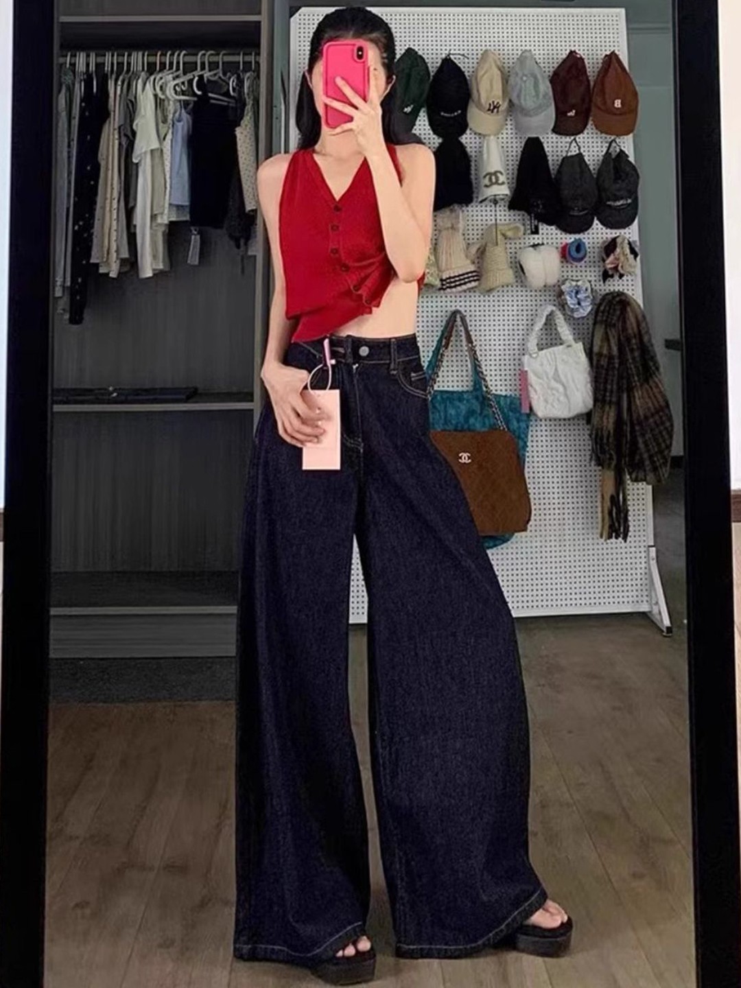 

StyleCast Women Wide Leg High-Rise Cotton Jeans, Navy blue
