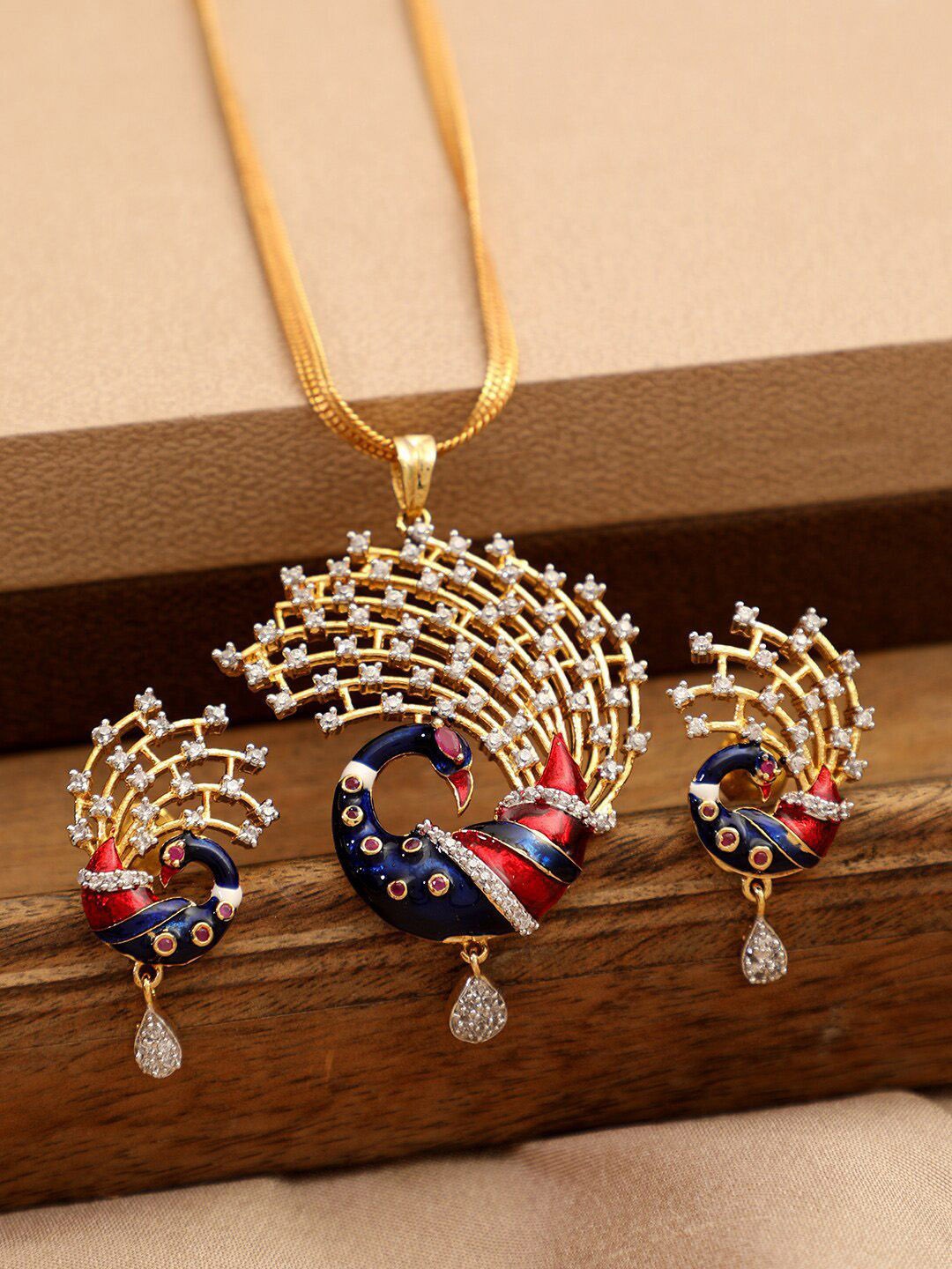 

Anouk Blue Gold-Plated American Diamond Studded Jewellery Set