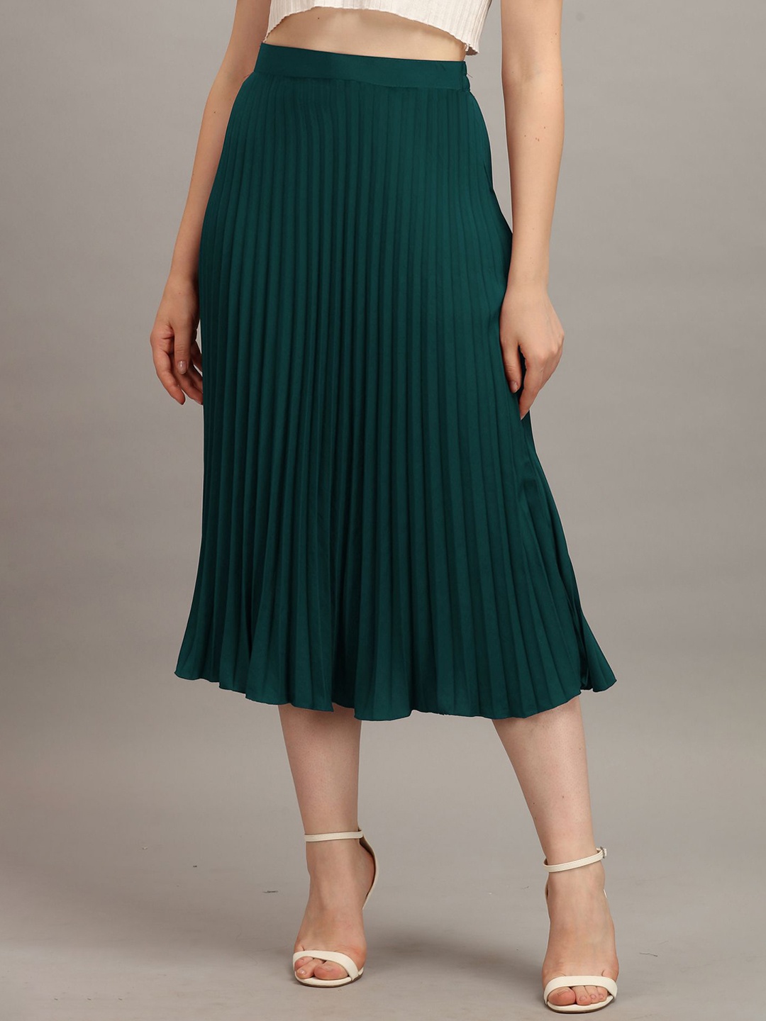 

ZWERLON Pleated A-Line Midi Skirt, Green