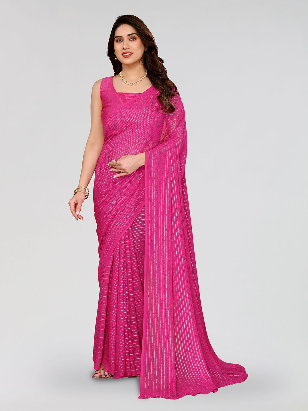 

Moda Rapido Women Striped Saree, Pink