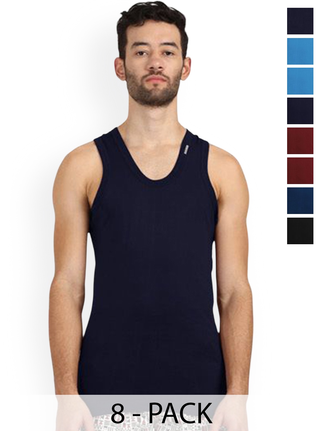

Rupa Pack Of 8 Assorted Pure Cotton Innerwear Vests - Frontline-Color-Asst-RN-8-90