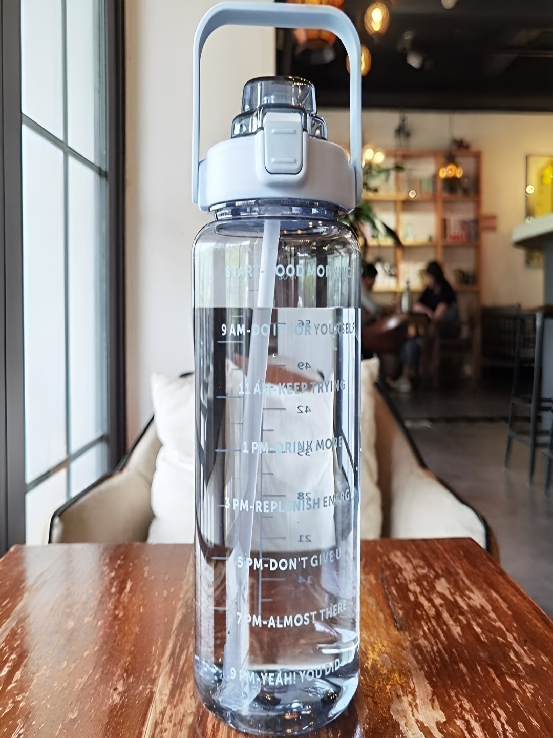 

PROKART Transparent & Blue Printed Sipper Water Bottle With Straw & Handle 2 L