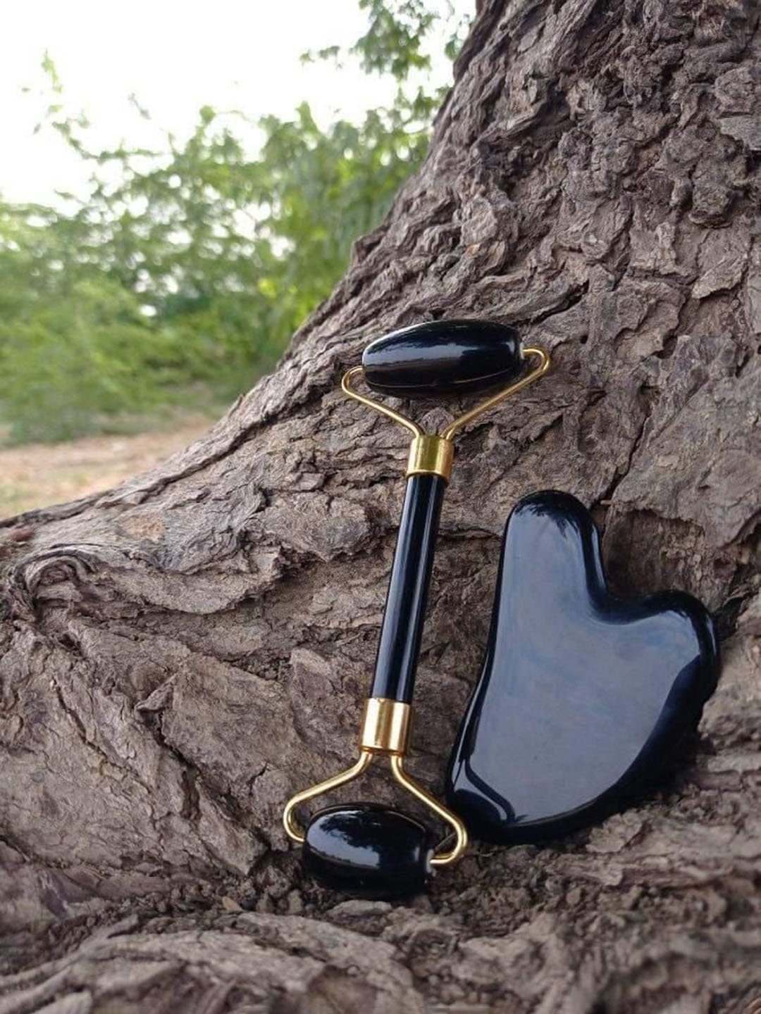 

Techpro Set Of 2 Obsidian Roller & Gua Sha Stone Set, Black