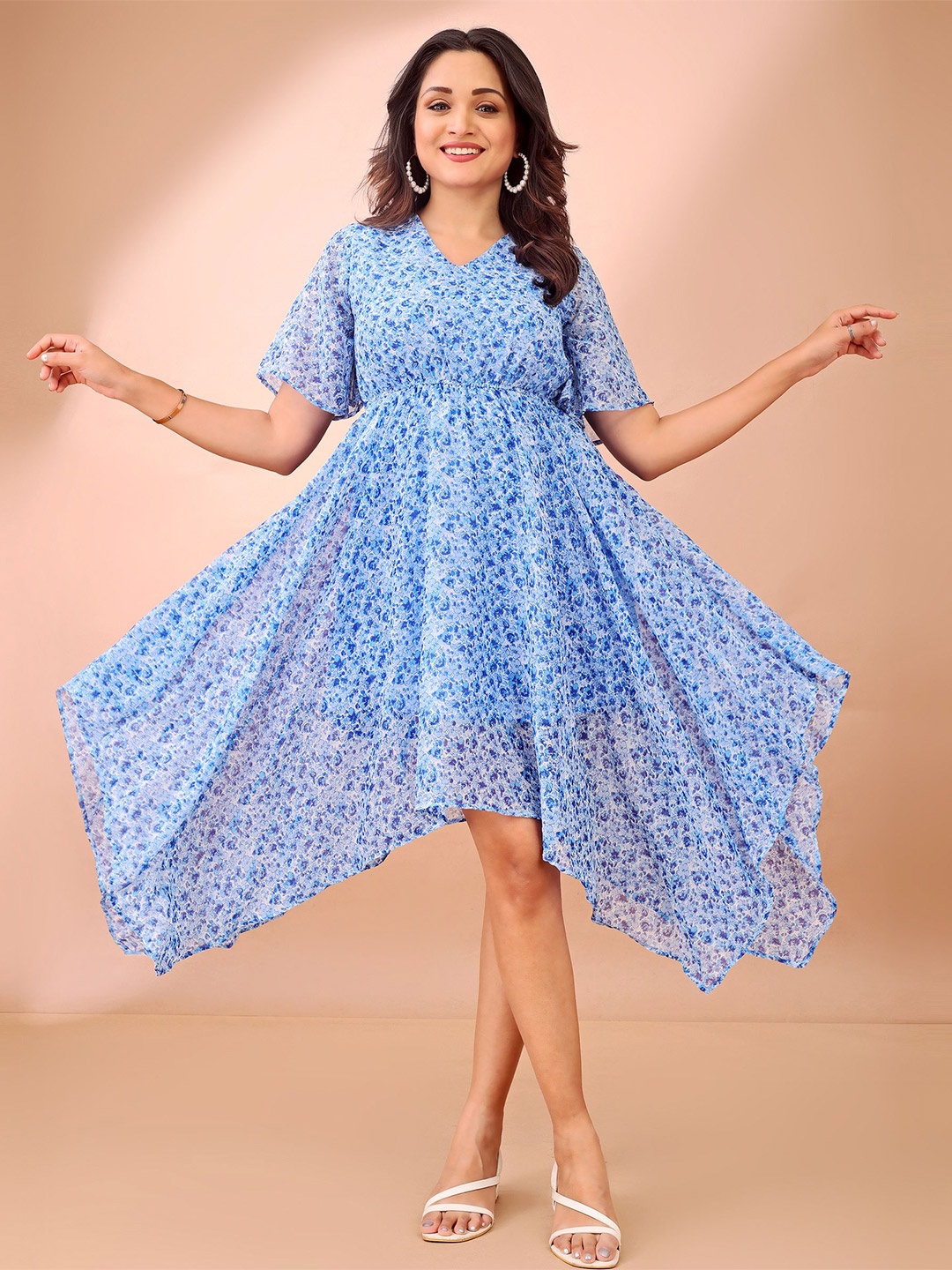 

DressBerry Women Floral Printed Chiffon Fit & Flare Dress, Blue
