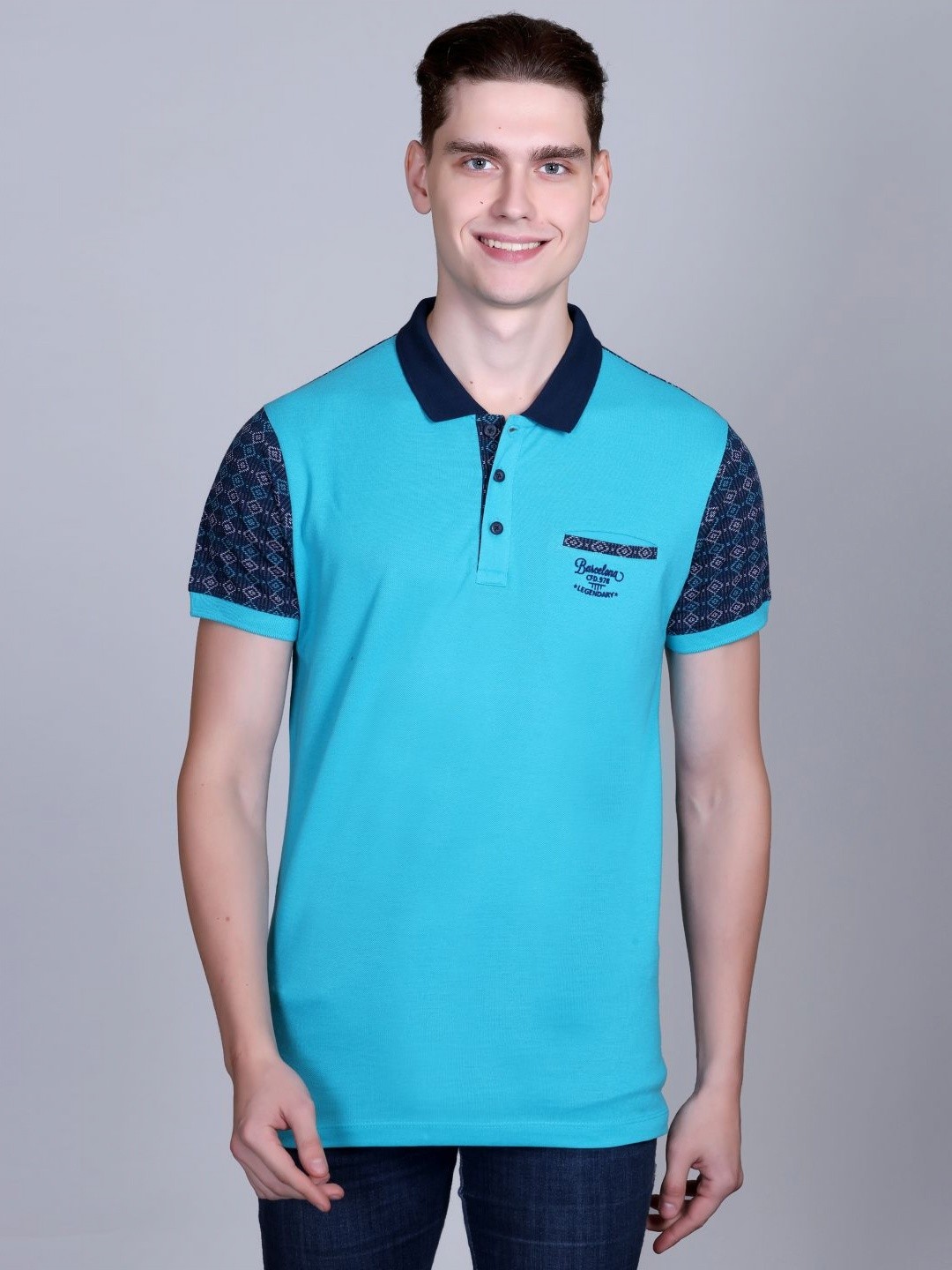 

CONFIDENCE Men Colourblocked Polo Collar Cotton T-shirt, Blue