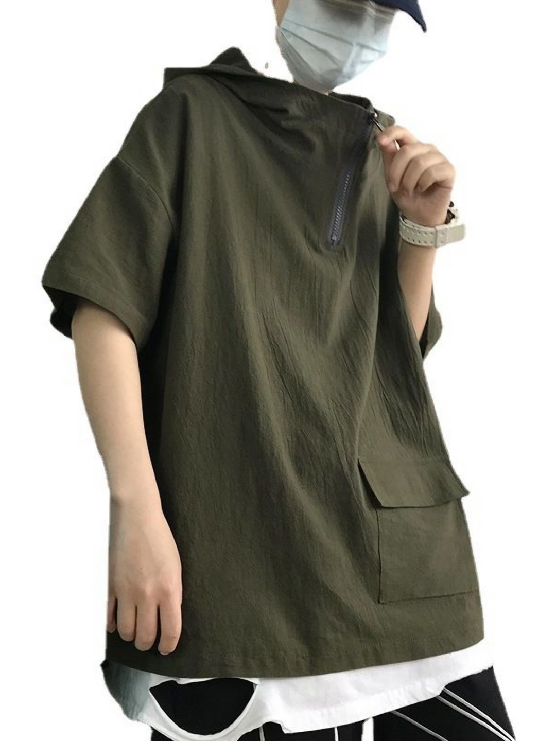 

HERE&NOW Men Solid Hood Oversized T-shirt, Green