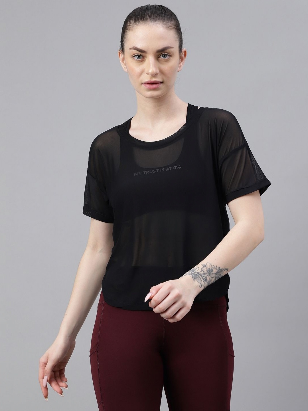 

MKH Women Dri-FIT Typography Printed Round Neck Relaxed Fit T-shirt, Black