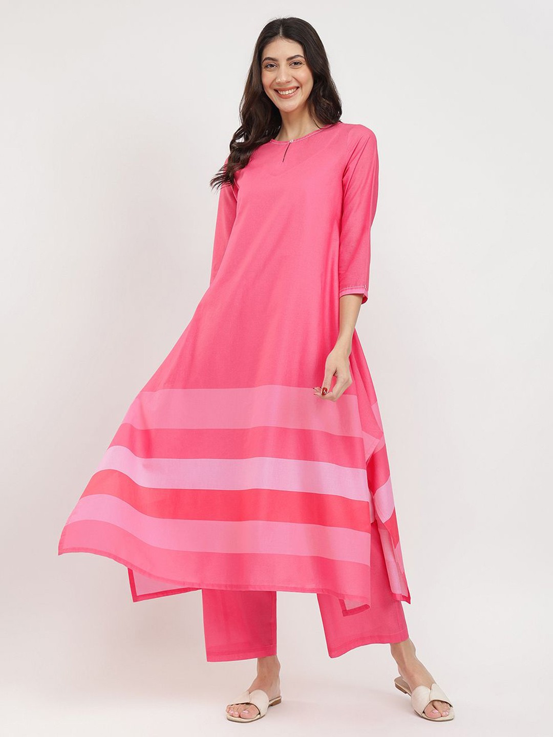 

Pink Fort Striped Pure Cotton Kurta with Trouser