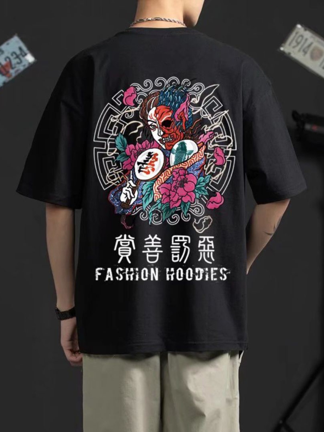 

StyleCast Men Graphic Printed Round Neck Cotton Oversized T-shirt, Black