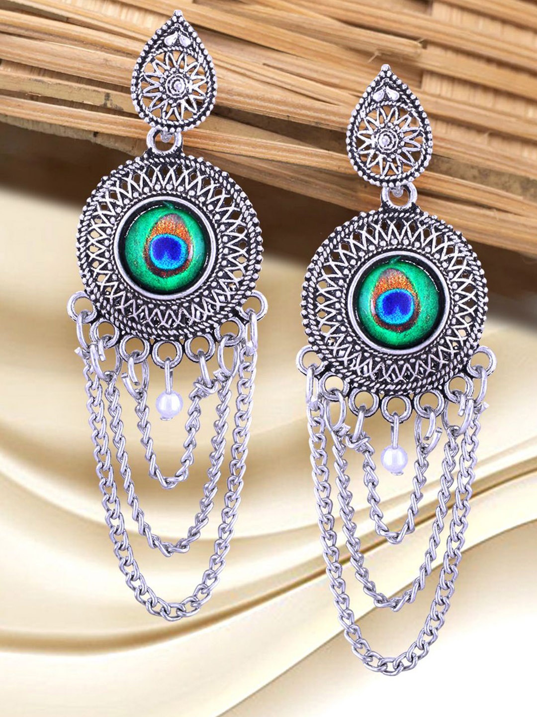 

Anouk Rhodium-Plated Circular Shaped Oxidised Drop Earrings, Silver