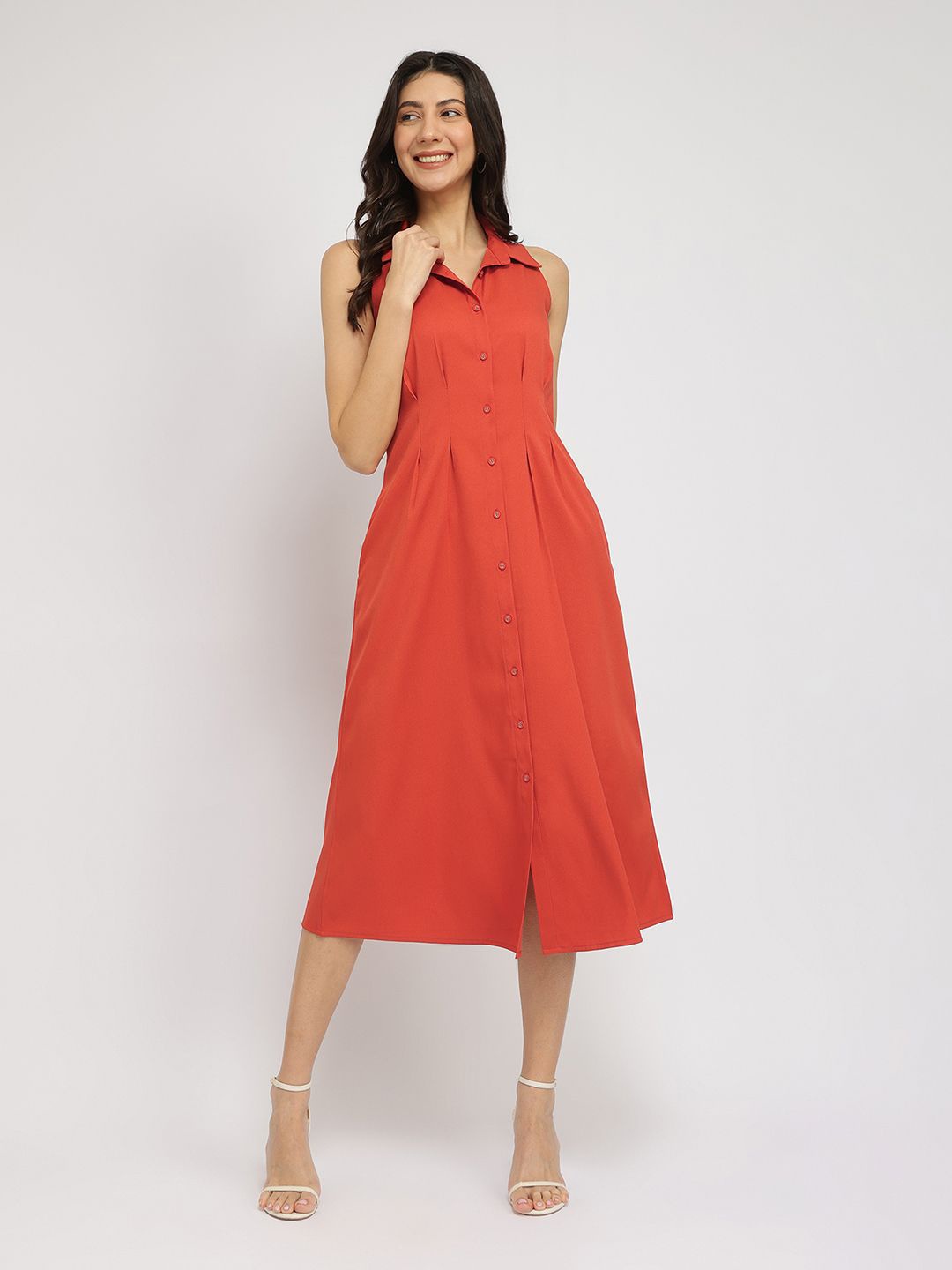

FableStreet Women A-Line Midi Dress, Orange