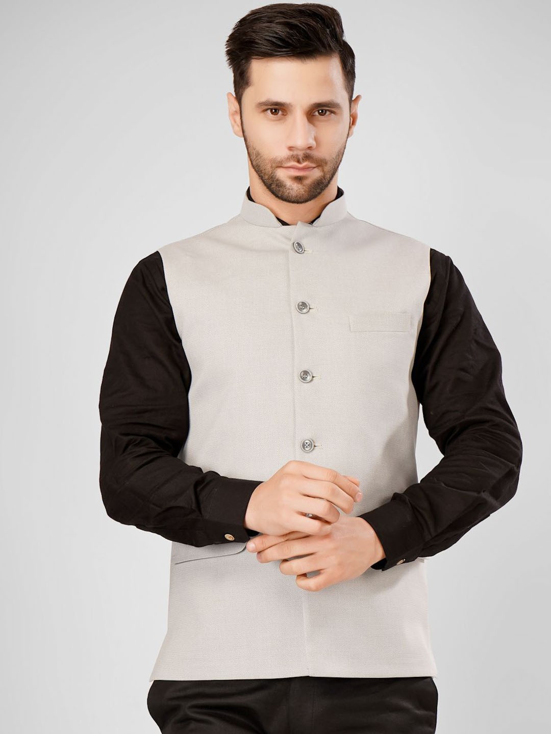 

Wintage Men Solid Sleeveless Nehru Jacket, Grey