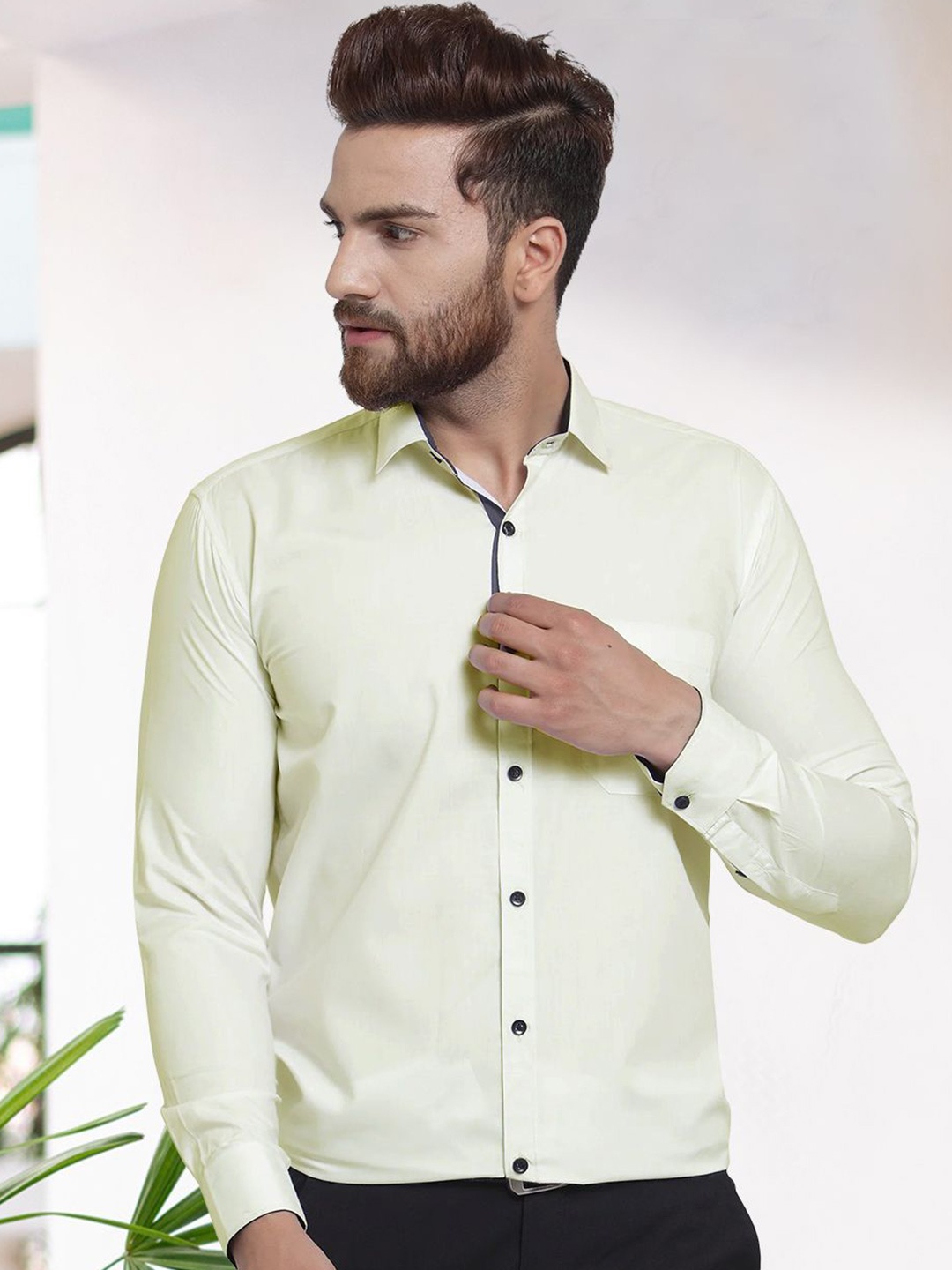 

Moda Rapido Men Standard Fit Spread Collar Solid Cotton Formal Shirt, Cream