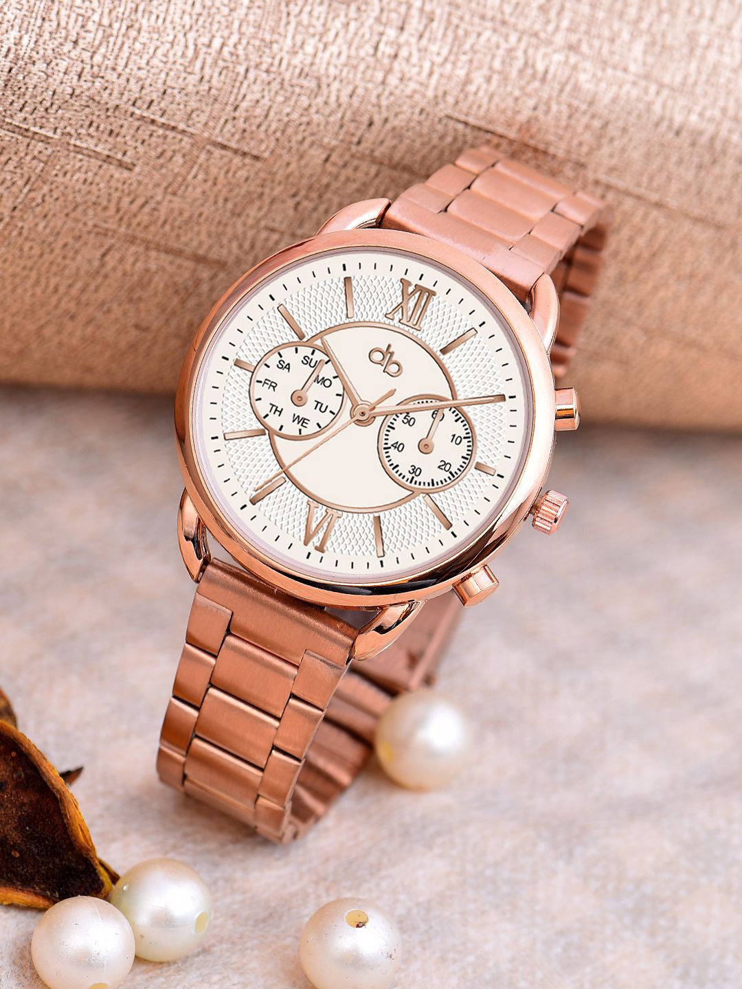 

DressBerry Women Dial & Stainless Steel Bracelet Style Straps Analogue Watch HOBDB-274-RG, Rose gold