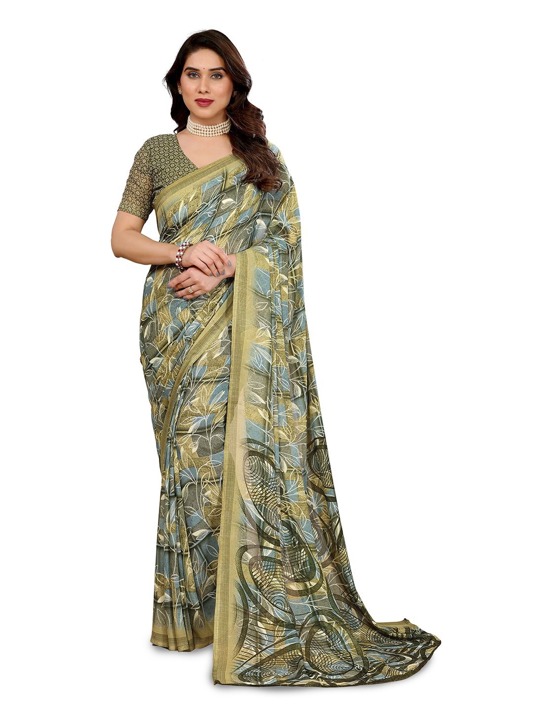 

Moda Rapido Ethnic Motifs Poly Georgette Saree, Green
