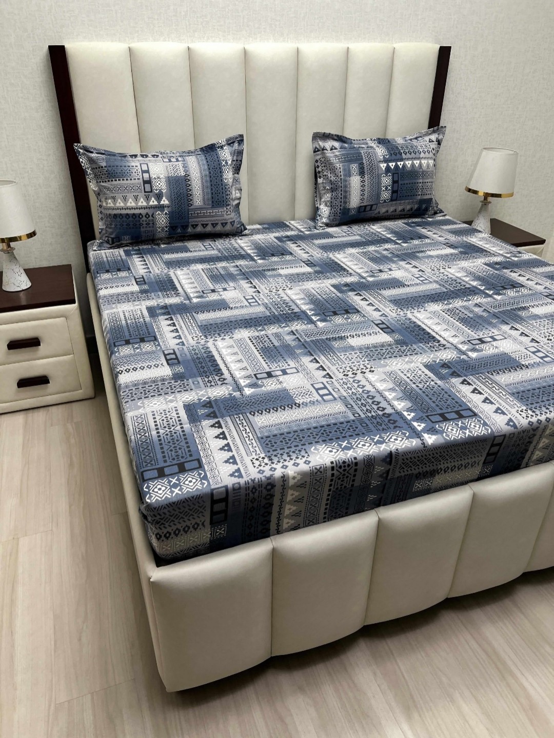 

Pure Decor Velar Fur Sib Blue Printed Pure Cotton 240TC King Bedsheet Sets - 2.74m x 2.74m