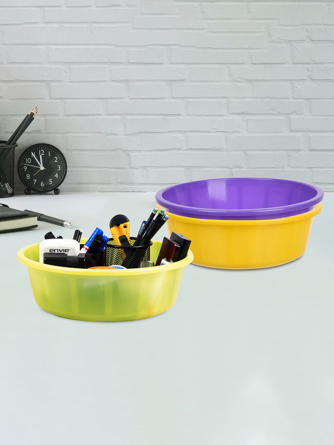 

Kuber Industries Yellow & Purple 3 Pieces Multipurpose Storage Tub Organizer 6L