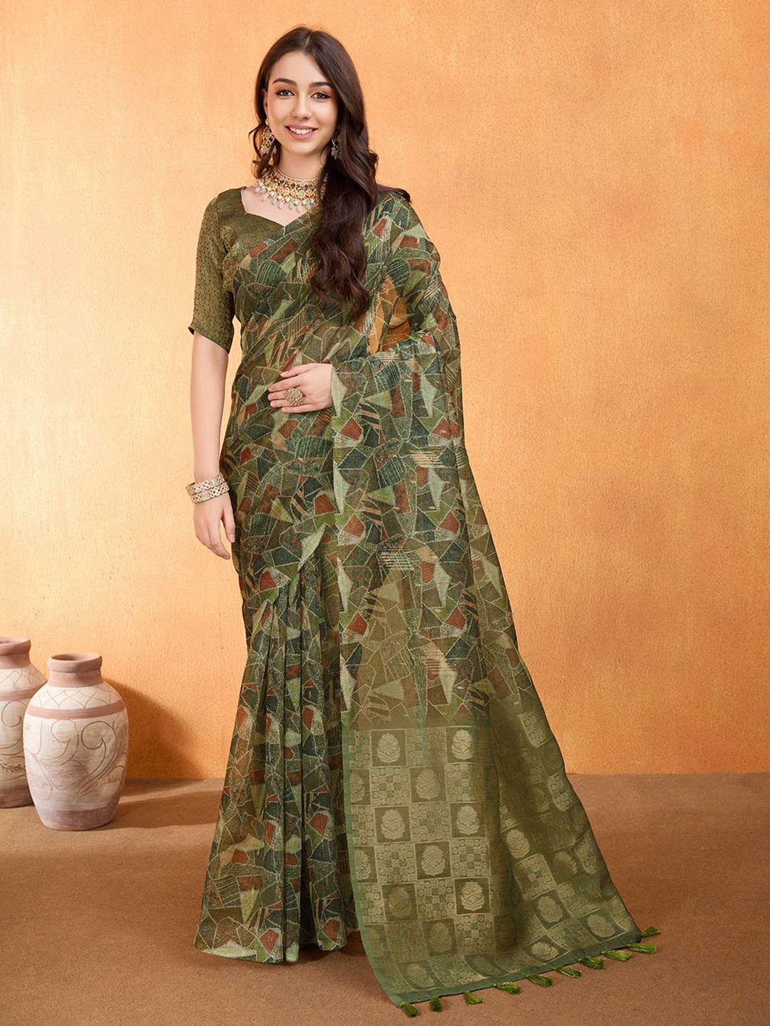 

Mantrotsav Zari Saree, Green