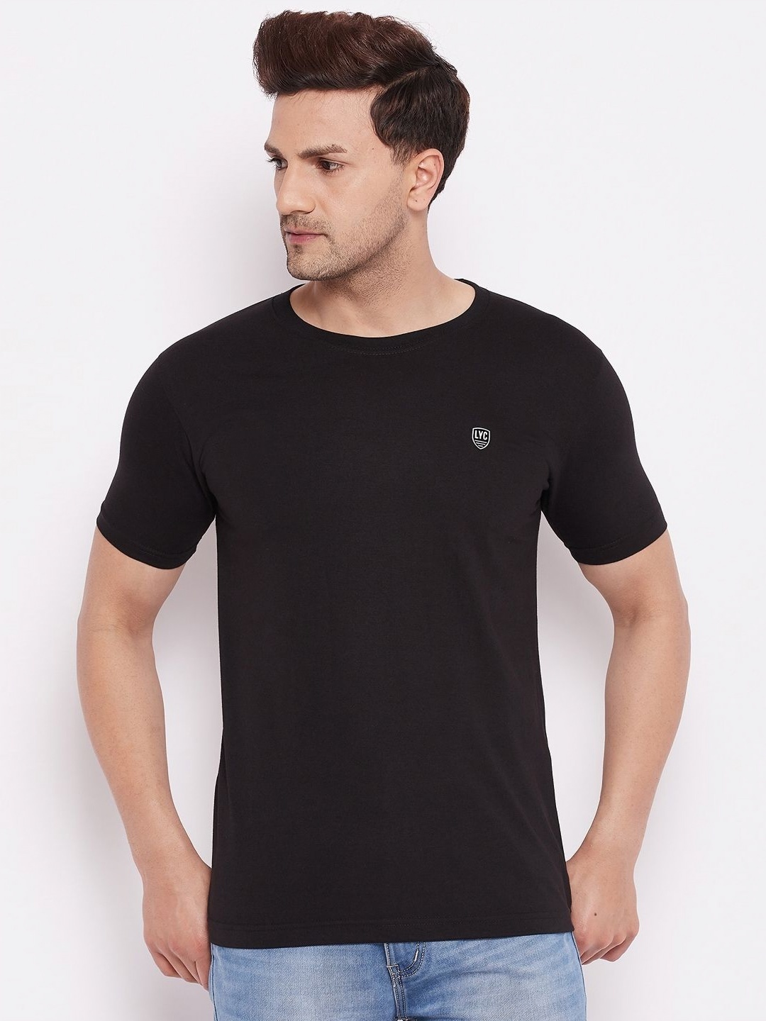

LYCOS Men Solid Round Neck Cotton T-shirt, Black