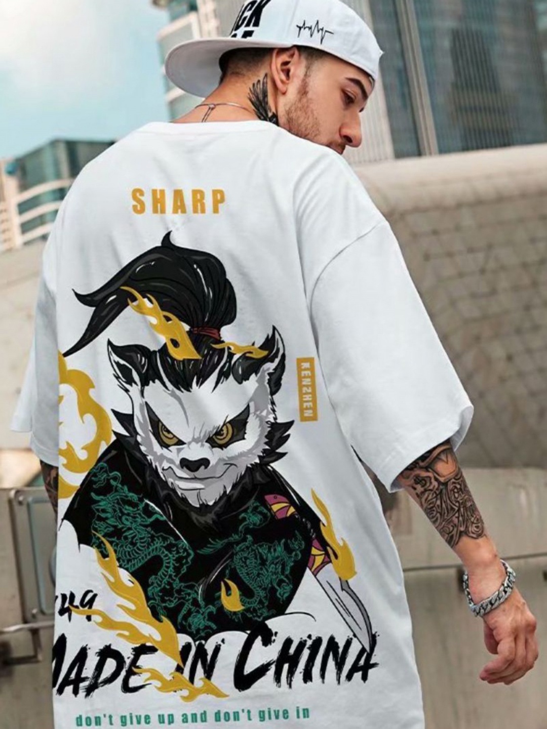 

StyleCast Men Graphic Printed Round Neck Silk Relaxed Fit T-shirt, White