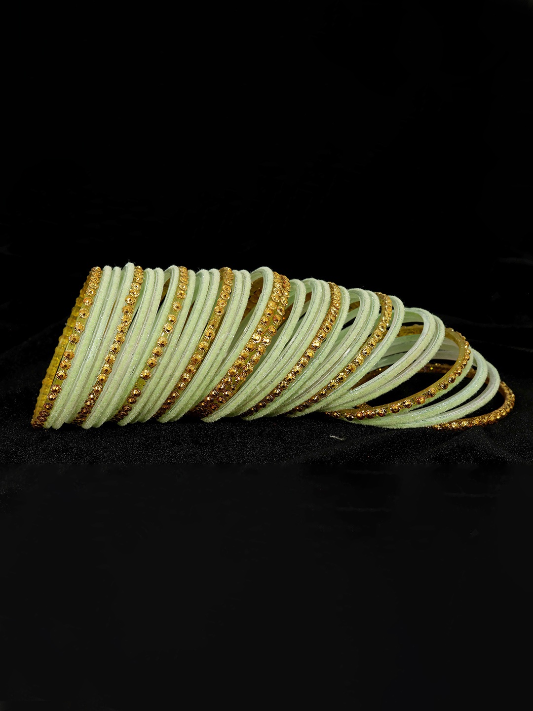 

ZULKA Set Of 34 Velvet Beaded Bangles, Gold