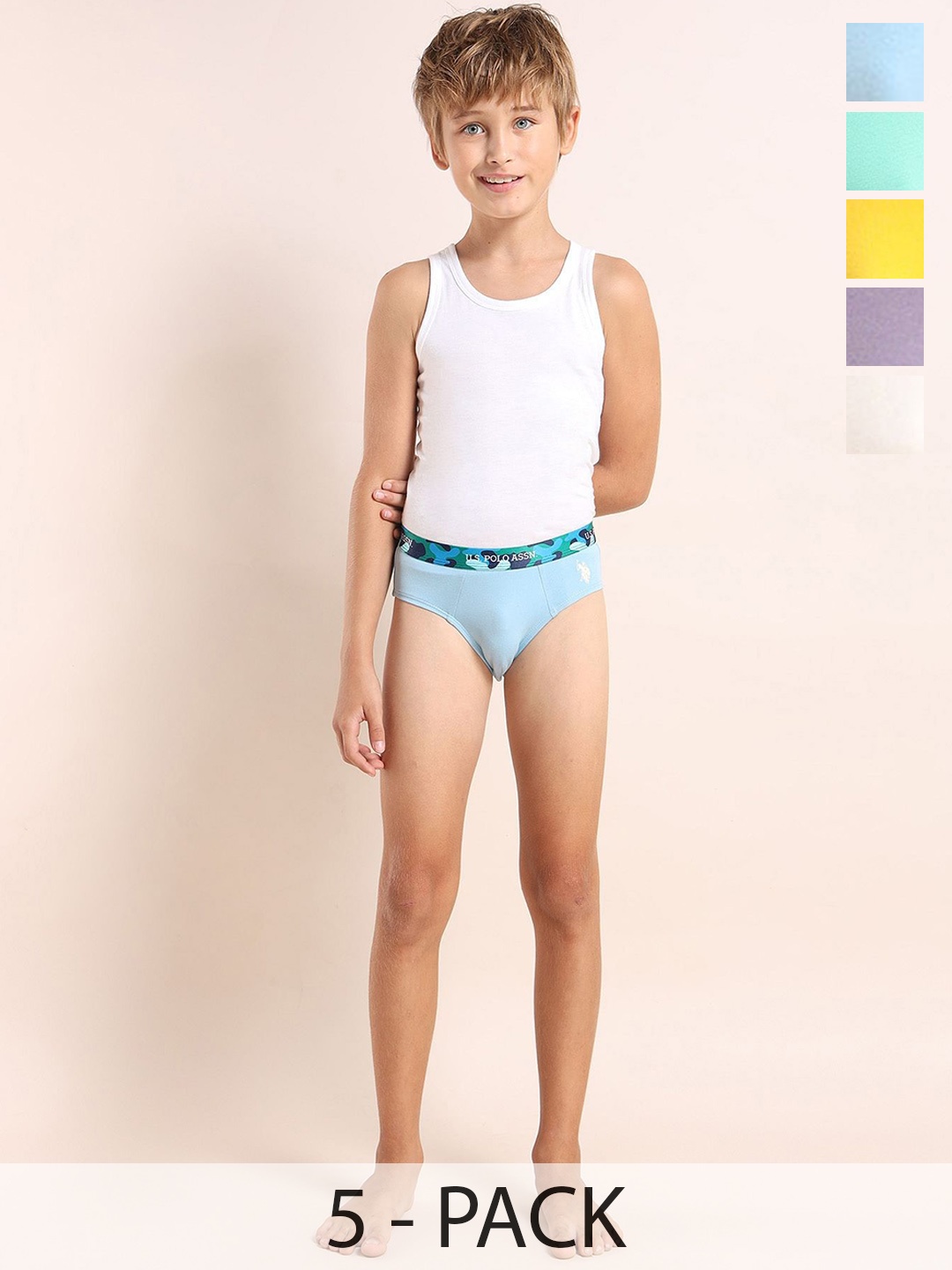 

U.S. Polo Assn. Kids Boys Pack Of 5 Anti Microbial Mid Rise Briefs, Blue