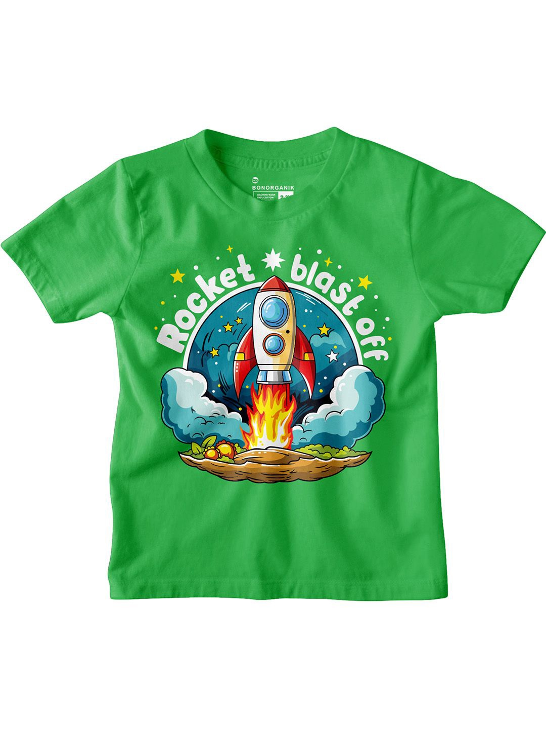 

BonOrganik Boys Graphic Printed Round Neck Cotton T-shirt, Green