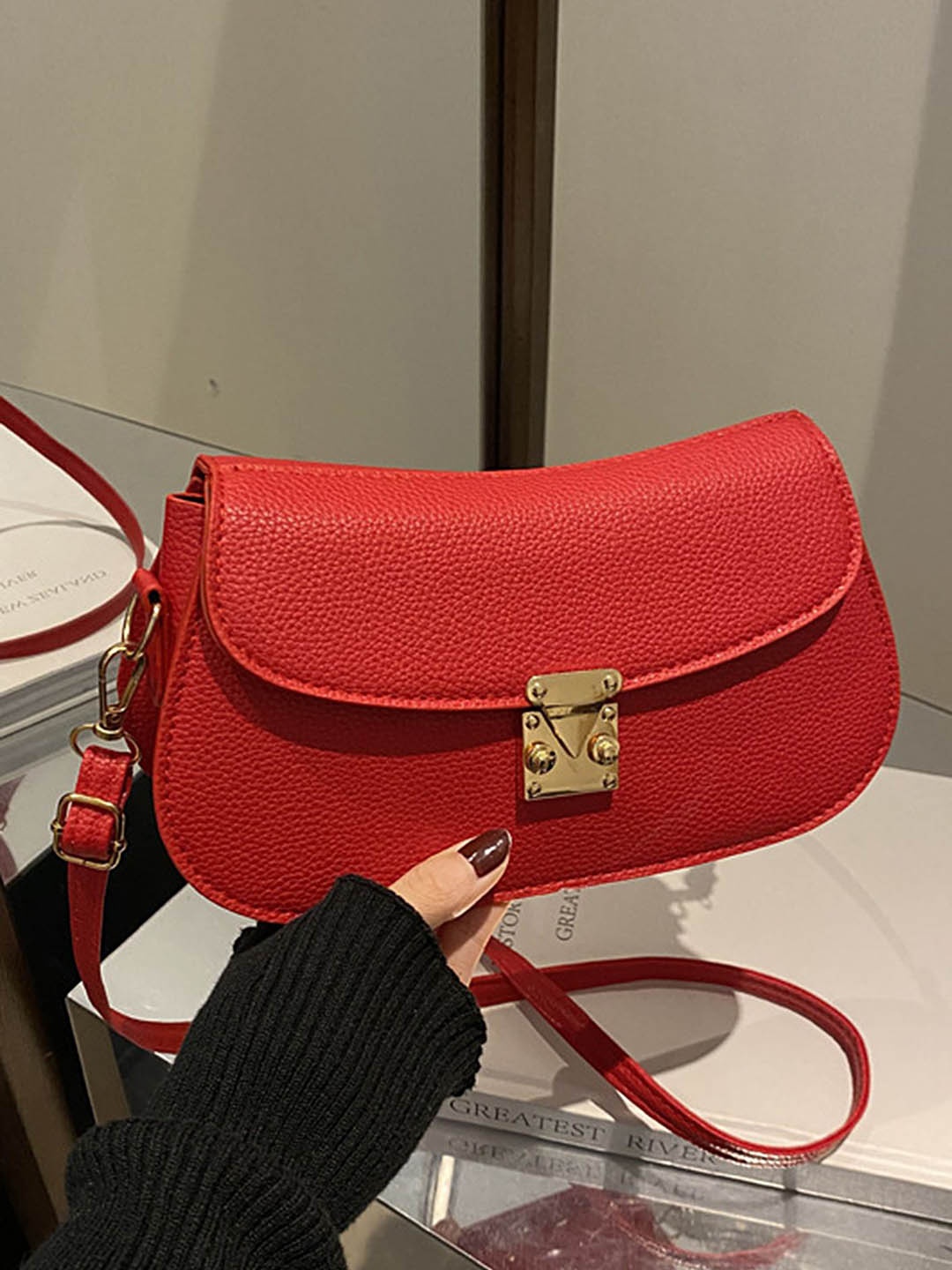 

LULU & SKY PU Structured Handheld Bag with Bow Detail, Red