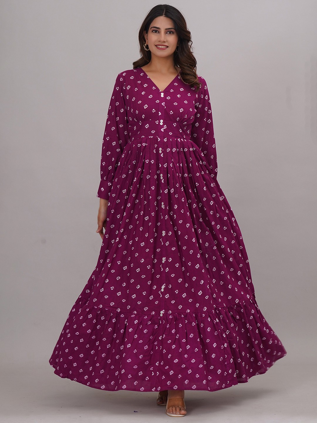 

Bahe Kurtiz Printed V-Neck Maxi Dress, Purple